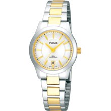 Ladies Pulsar Two Tone Stainless Steel White Dial Watch