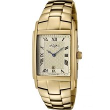 Ladies Rotary Watch Gold Plated Rectangle Dial Date Display Lb42831/09