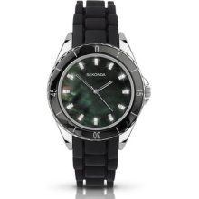 Ladies Sekonda Black Silicon Strap Watch With Black Mother Of Pearl Dial 4598