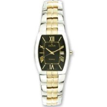 Ladies Stainless Steel 2-Tone Blk Dial Quartz 25X35Mm Watch