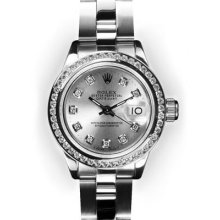 Ladies Stainless Steel Oyster Silver Dial Channel Set Rolex Datejust