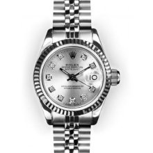 Ladies Stainless Steel Silver Dial Fluted Bezel Rolex Datejust (608)