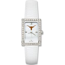 Ladies University Of Texas Watch with White Leather Strap and CZ Accents