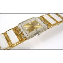 Lady Town Swatch Square Ivory Tile Inserts On Gold Fliplock Band Nib-rare