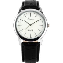 Lady Women Girl Elegant White Dial Black Leather Bracelet Quartz Sport Watch Gbh