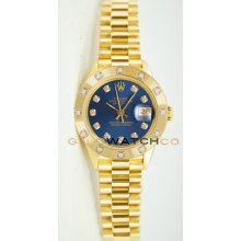 Ladys 18K Yellow Gold President Model 69178 Custom Added Blue Diamond Dial & Factory 12 Diamond Bezel