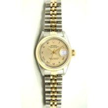 Ladys Stainless Steel & Gold Datejust Model 6917 Jubilee Band Fluted Bezel Champagne Roman Dial