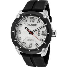 Lancaster Men's Trendy Light Silver Textured Dial Black Ip Bezel Black