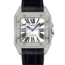 Large Cartier Santos 100 Mens Diamond Watch WM500951