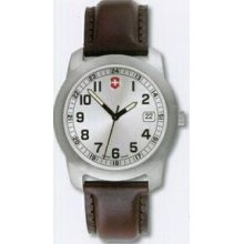 Large Silver Dial Field Watch W/ Brown Leather Strap