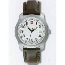 Large White Dial Field Watch W/ Brown Leather Strap