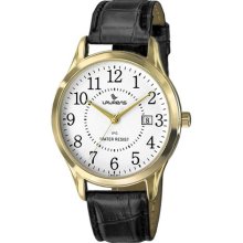 Laurens Men's CA02L901Y Leather Analog Gold-Tone Metal Black Leat ...