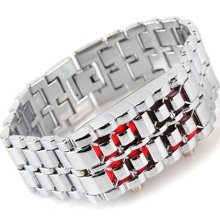 Lava Style Iron Samurai Metal Red LED Faceless Watch