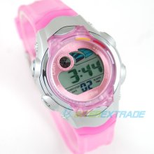 Lcd Light Digital Day Date Alarm Chronograph Lady Girl Pink Sport Wrist Watch