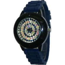 Limited Edition Navy Blue & Black Full Crystal Silicon Watch
