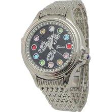 Limited Edition Silver and Black Watch with Precious Stone Colored Accents - Black - Sterling Silver