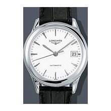 Longines Flagship Automatic Leather 35.5mm Watch - White Dial, Black Calf Leather L47744122 Sale Authentic
