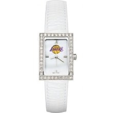 Los Angeles Lakers Ladies Allure Watch White Leather Strap LogoArt