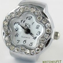 Lovely Star Style Crystal Metal Elastic Finger Ring Quartz Watch Gift