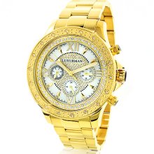 Luxurman Yellow Gold Tone Mens Diamond Watch 0.2ct
