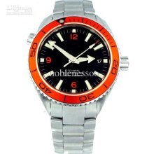 Luxury Mens Sapphire Planet Ocean Automatic Black Dial Orange Bezel