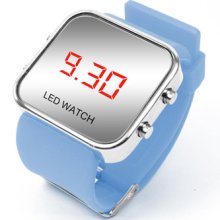 Luxury Sport Style Led Digital Mirror Watch - Light Blue
