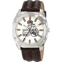 Marc Ecko Rhino Watch E8m024 White Dial Stainless Steel Bezel Brown Leather Band
