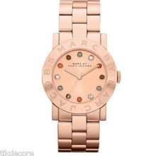 Marc Jacobs Mbm3148 Mini 'amy' Rose-gold Crystal Bracelet Watch