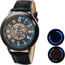 Menâ€™s LED Touch-Screen Business Watch with Faux Leather Strap, Earth Dial