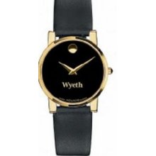 Men`s Movado Gold-tone Finish Watch W/ Black Museum Dial & Calfskin Strap