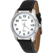 Men Seiko SGEG17 Easy Reader Stainless Steel Case White Dial Leather