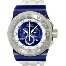 Men's Akula Chronograph Stainless Steel Case Rubber Bracelet Blue and White Dial