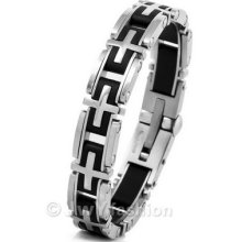 Mens Black Silver Stainless Steel Cross Bracelet Cuff Bangle Link Chain Vc875