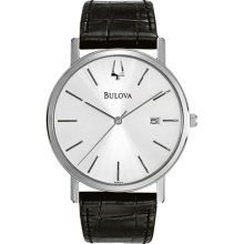 Mens Bulova Watch in Stainless Steel with Leather Strap (96B104) ...