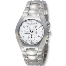 Mens Charles Hubert Stainless Steel White Dial Chronograph Watch No. 3573-W
