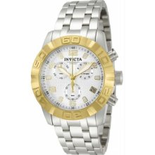 Men's Chronograph Stainless Steel Case and Bracelet Silver Dial Gold Bezel