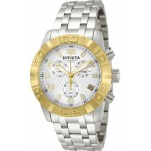 Men's Chronograph Stainless Steel Case and Bracelet Silver Dial Gold Bezel