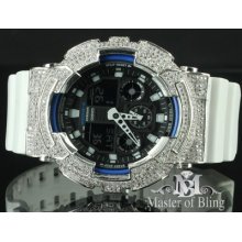 Mens Custom Real Casio Shock Ga100b White Lab Diamond Watch Analog Digital Icy