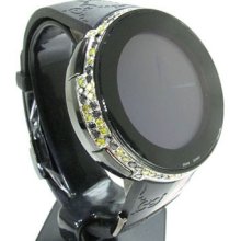 Mens Diamond Canary & Black Digital Gucci Watch Round Cut 4.50ct