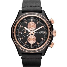 Mens Fossil Ch2819 Dylan Black Leather Chrongraph Watch $155 Rose Gold-tone