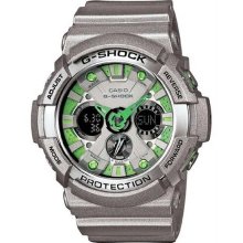Men's G-Shock Plastic Resin Case and Bracelet Silver and Green Tone Di