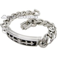 Men's Heavy Silver Black Stainless Steel Chain Bracelet Vb18