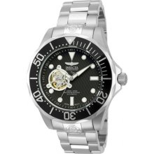 Mens Invicta Grand Diver Open Heart Automatic Stainless & Black Watch 13703