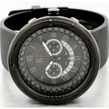 Mens Kc Genuine Diamond Chronograph Watch All Black Rubber Strap Digital Style