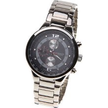 mens new Curren 8013 stainless quartz watch black face & chrome finish 2 arabic