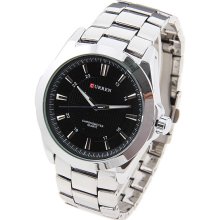 mens new Curren stainless steel quartz watch black chrome &red w/chrome finish