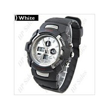 mens new Kulefco stainless steel digital/analog watch white face band rubber