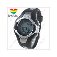 mens new MY PULSE black & silver heart rate digital watch rubber band