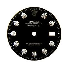 Mens Rolex Datejust Aftermarket Diamond Dial, Black, White Gold