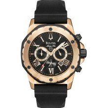 Men's Rose Gold Tone Stainless Steel Marine Star Black Dial Rubber Strap Chronog